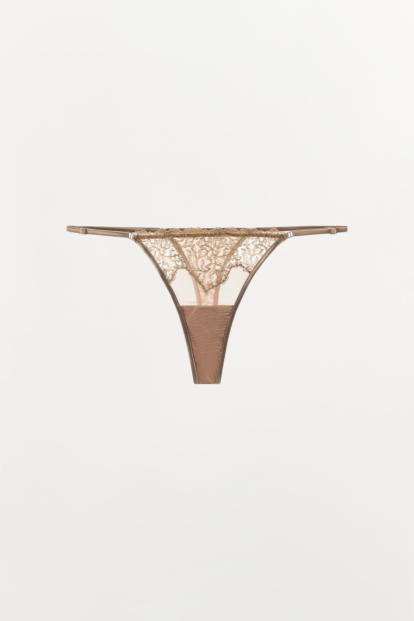 Трусы-стринги, кружево, сетка — Zara, цвет: Бежевый розовый — фото 3