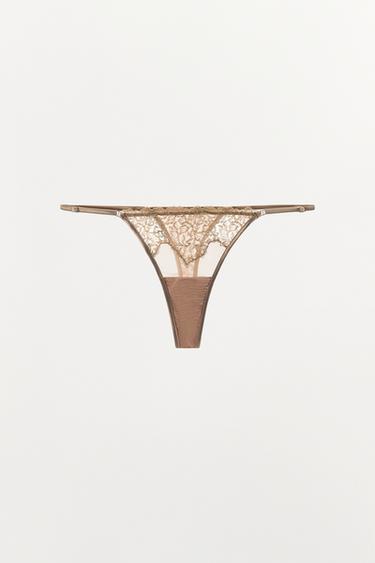 MESH-TANGA MIT SPITZE - Hellrosa  von Zara
