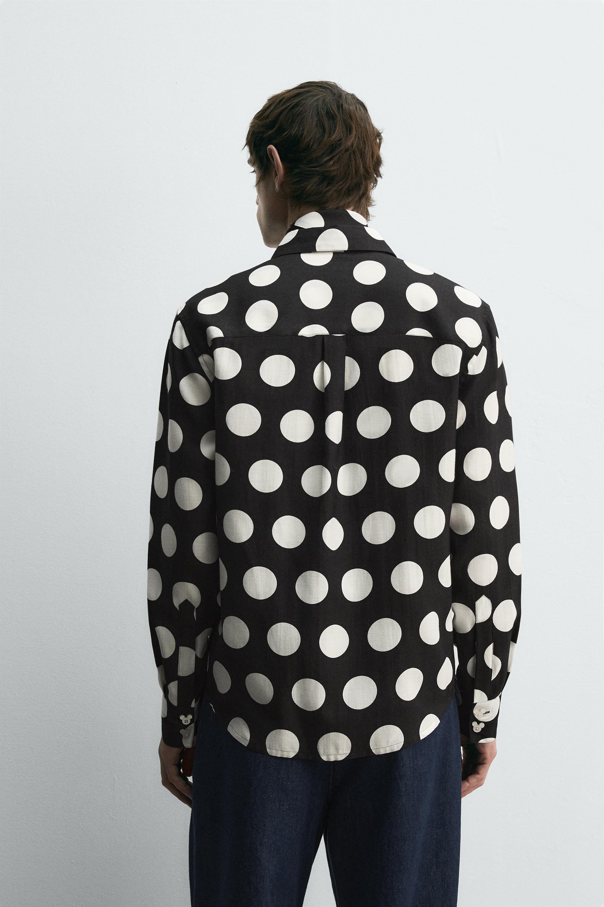 タグ付き新品★ZARAのドット柄シャツHARRY LAMBERT★Lサイズ★黒色 POLKA DOT SHIRT HARRY LAMBERT FOR ZARA X DISNEY - Black | ZARA Canada