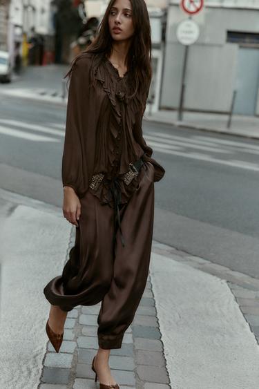 FLOWING SHIRT WITH RUFFLE TRIMS - Brown by Zara - Image 0
