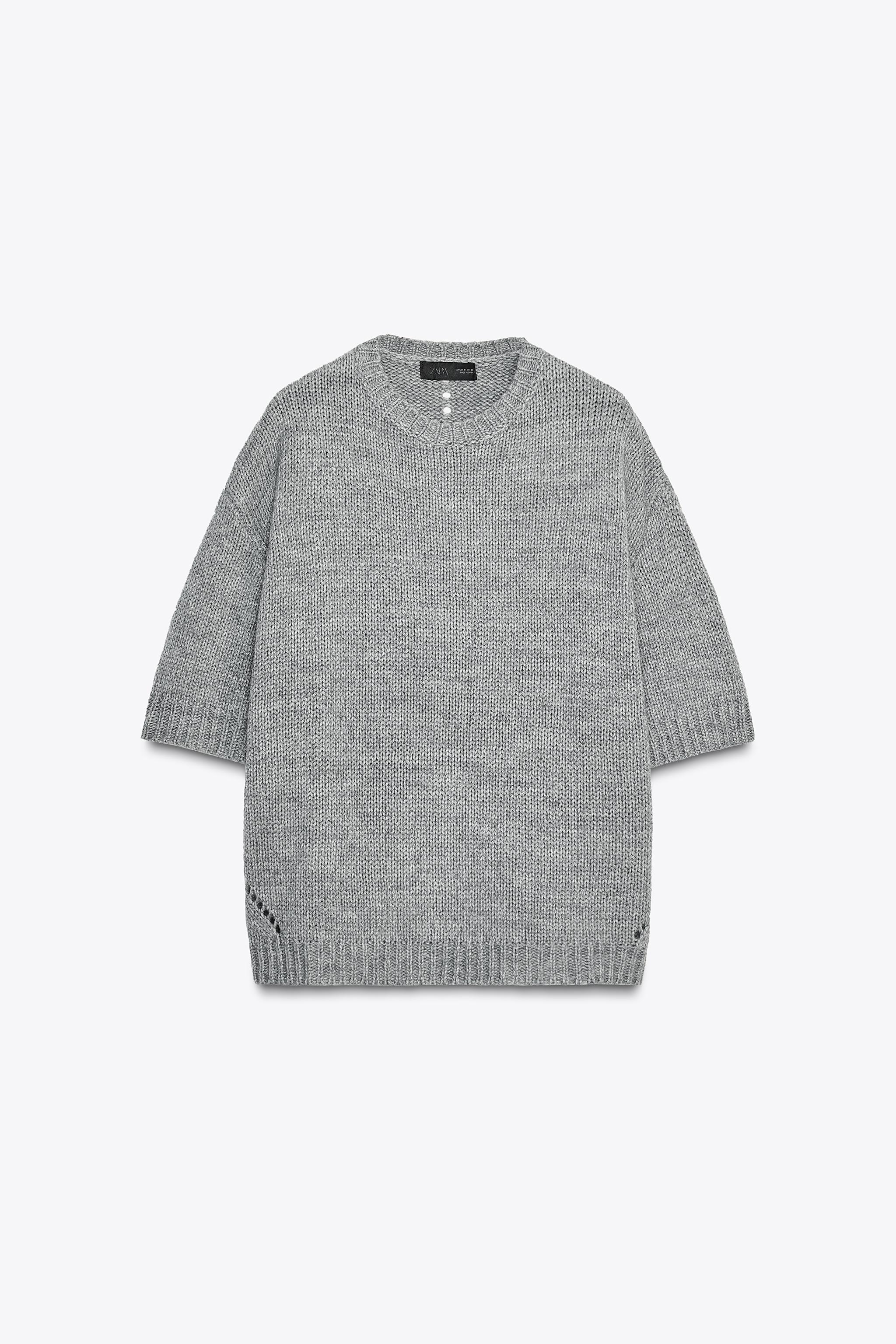 OVERSIZED SHORT SLEEVE KNIT SWEATER - Gray marl | ZARA