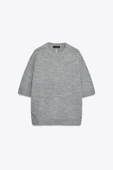 PULL EN MAILLE OVERSIZE À MANCHES COURTES - Gris chiné de Zara - Image 4