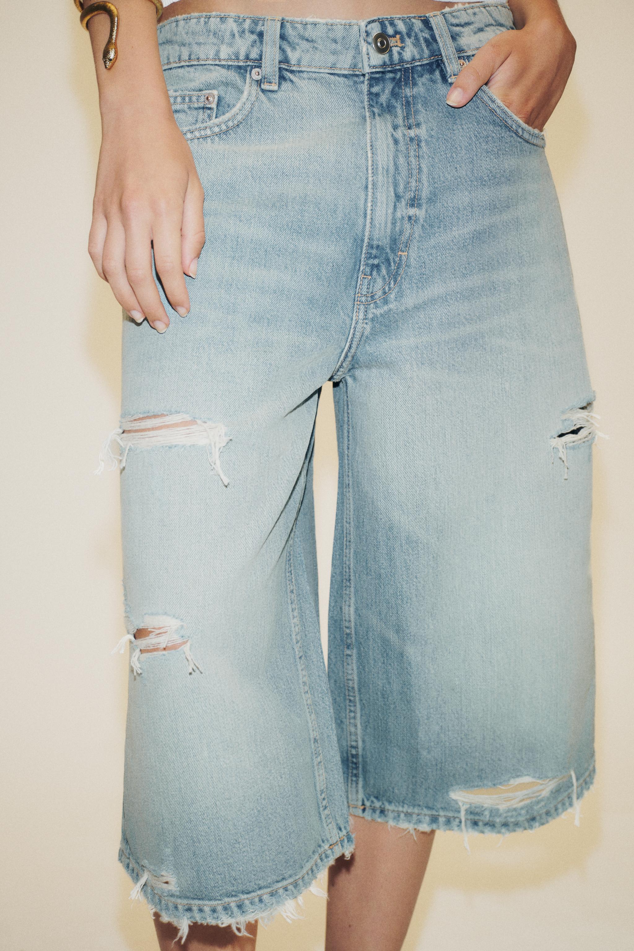 BERMUDA-SHORT BAGGY EN JEAN TRF DÉCHIRÉ
