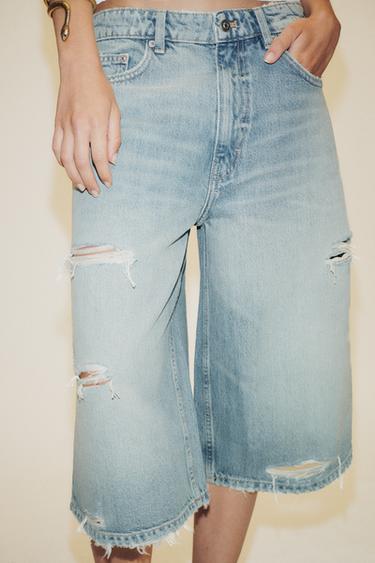 BERMUDA JORTS DENIM BAGGY TRF ROTOS - Azul de Zara