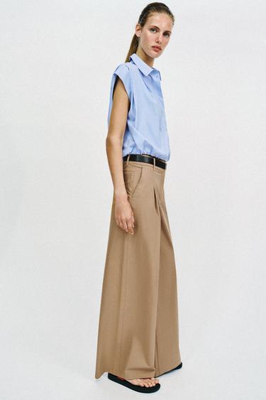 PANTALON LARGE À CEINTURE - Marron clair de Zara - Image 4
