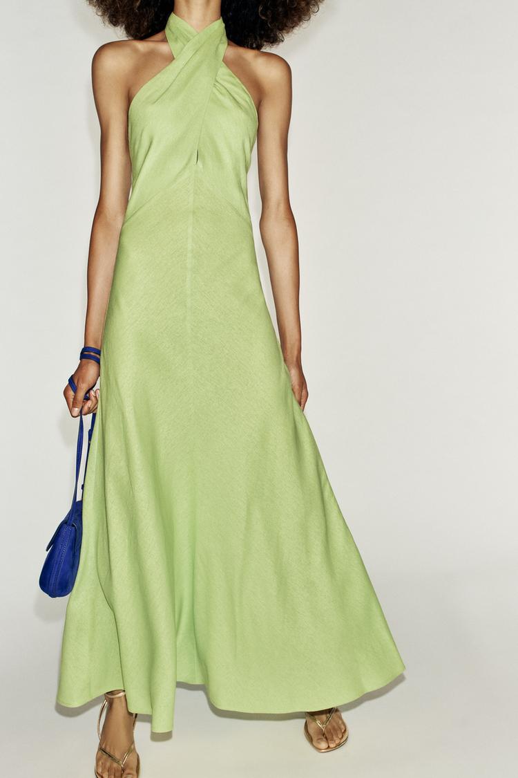 Vestido midi halter de mezcla de lino 4