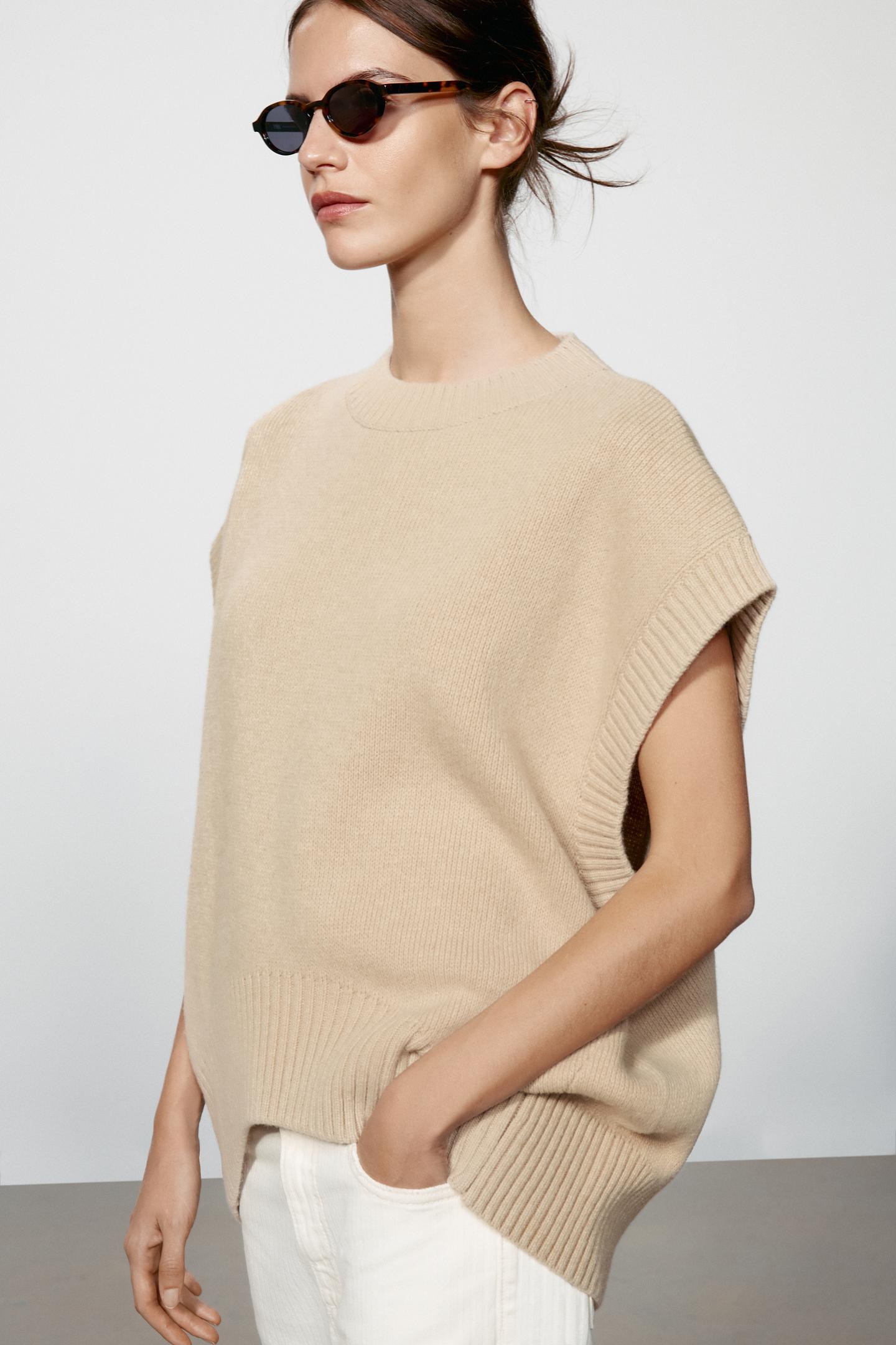Женский жилет Zara Oversized Wool-Blend Vest, цвет: Песочный — фото 2