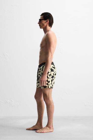 LONG FLORAL PRINT SWIMMING TRUNKS - Black by Zara - Image 4