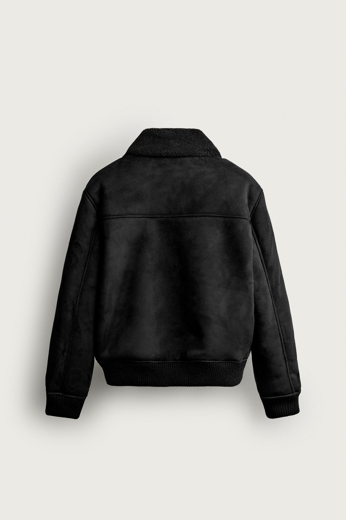 Мужская куртка Zara Faux Leather and Faux Shearling, цвет: Чёрный — фото 9