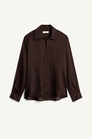 RAMIE - LYOCELL RELAXED FIT POLO SHIRT - Brown by Zara