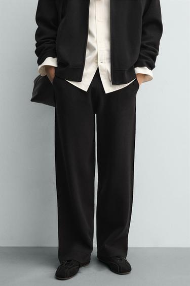 KNITTED WIDE-LEG TROUSERS - Black by Zara