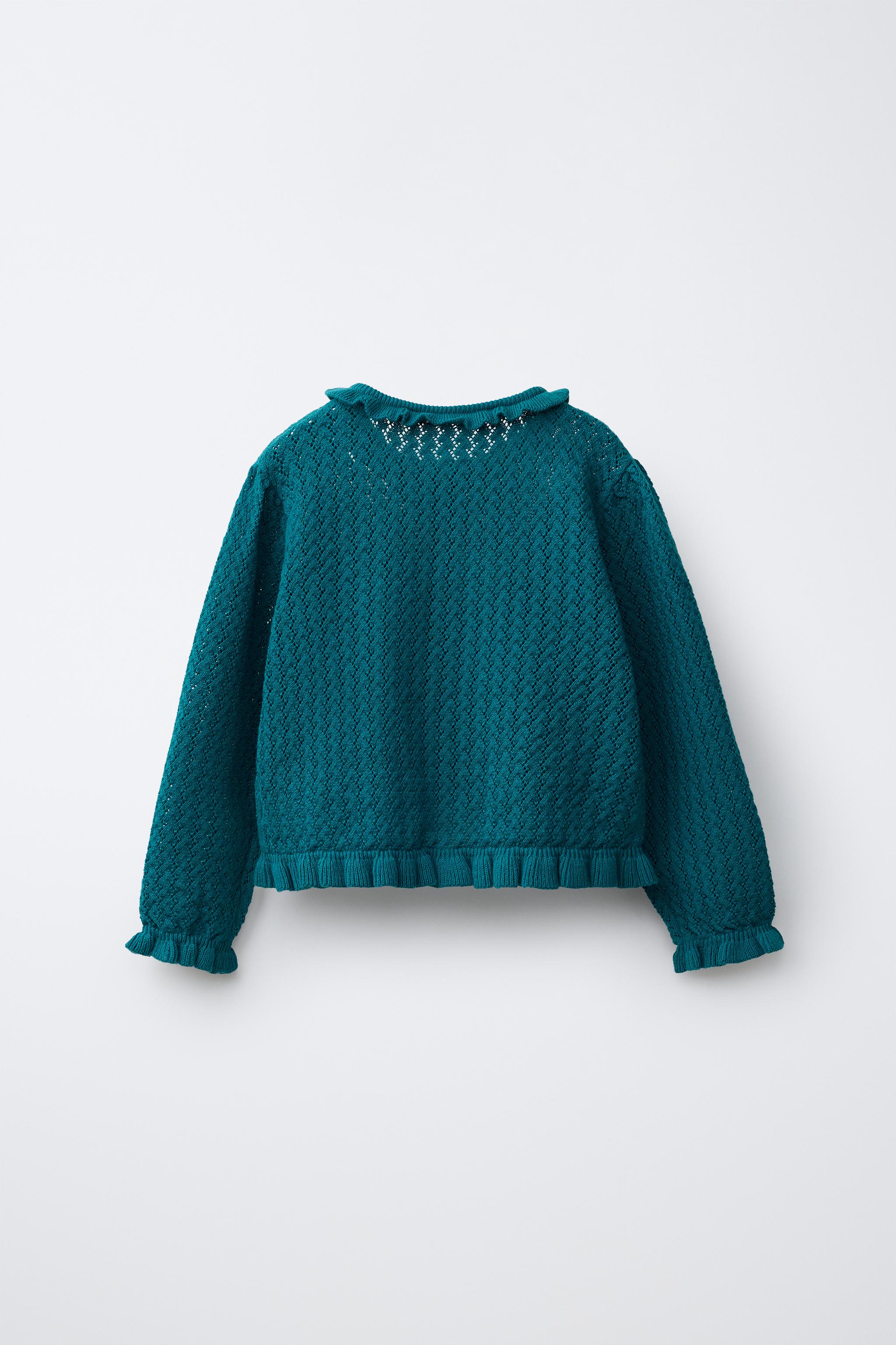 Детские кардиганы Zara COTTON AND LINEN RUFFLE KNIT CARDIGAN — фото 2