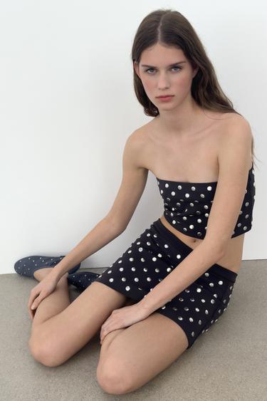 TOP BANDEAU À CLOUS - Gris de Zara - Image 3