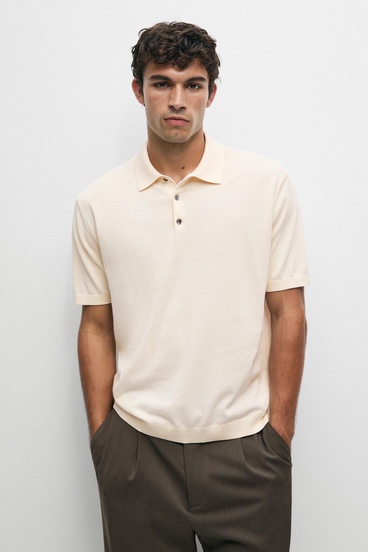100% cotton knit polo sweater — Ecru
