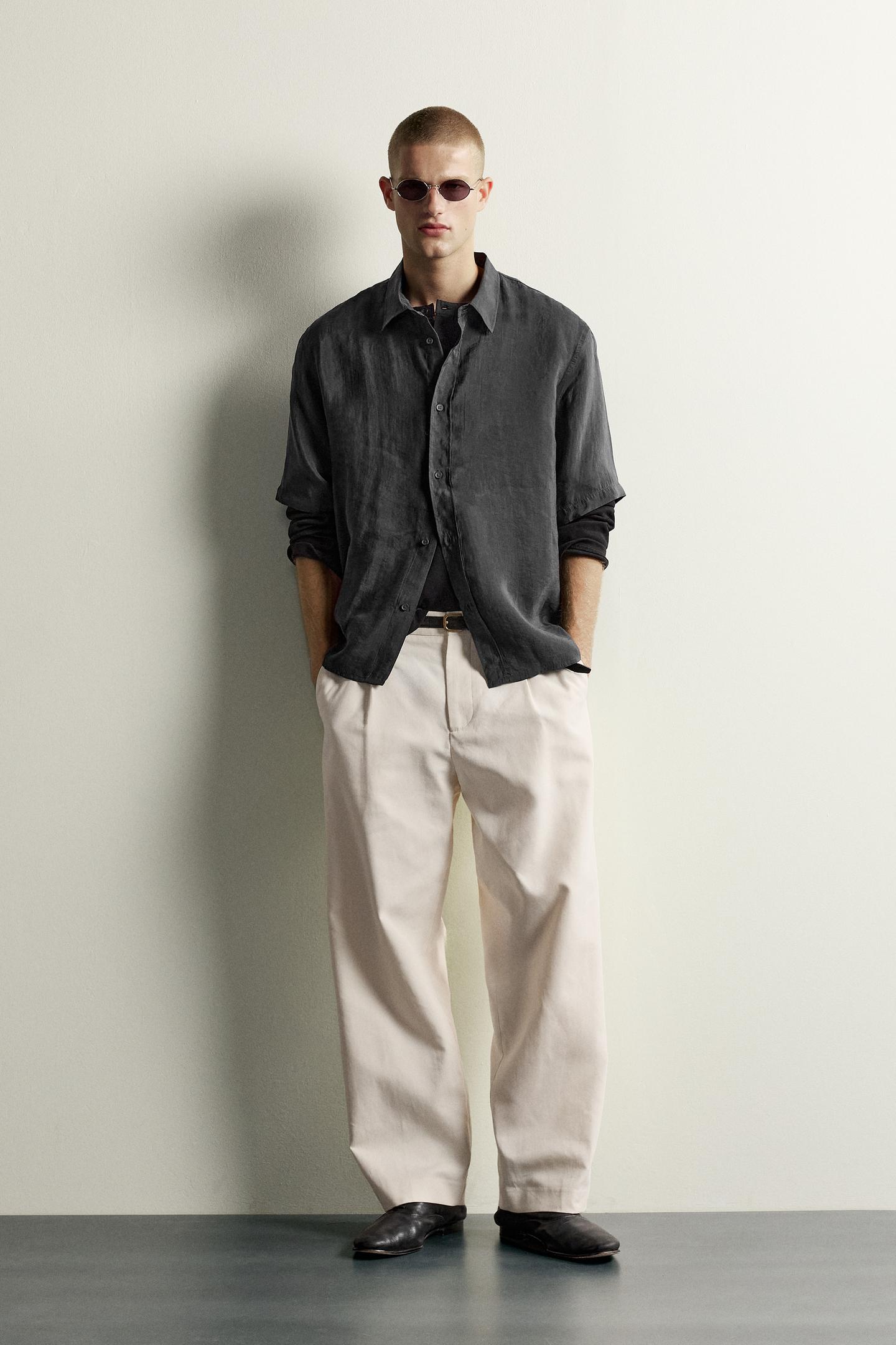 Мужская рубашка Zara Fluid Boxy Fit, цвет: Серый