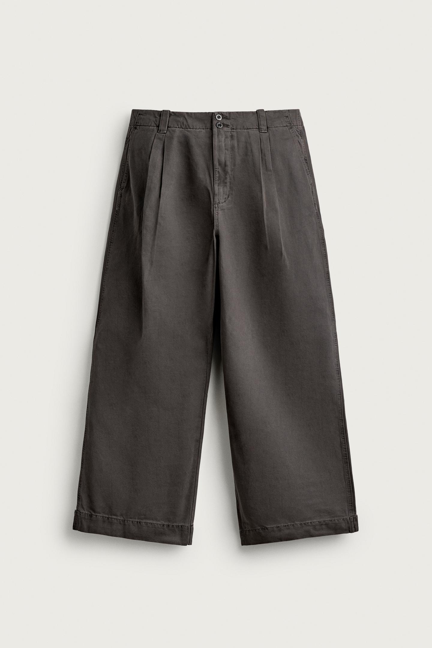 Мужские брюки Zara Wide-Fit Chino, цвет: Коричневый — фото 6
