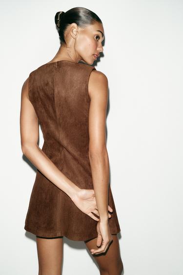 FAUX SUEDE SHORT DRESS - Caramel by Zara - Image 4