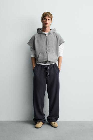 Zara WIDE FIT JOGGER PANTS WITH SIDE STRIPES - Blue