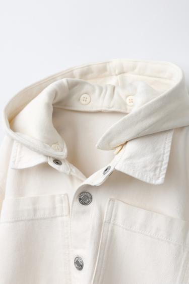 TWILL OVERSHIRT WITH DETACHABLE HOOD - Ecru by Zara - Image 3