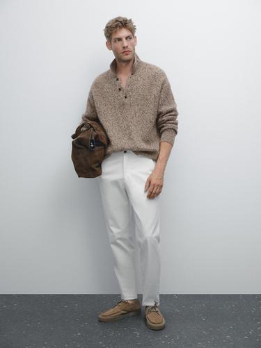 Zara Slim fit textured trousers - Sand