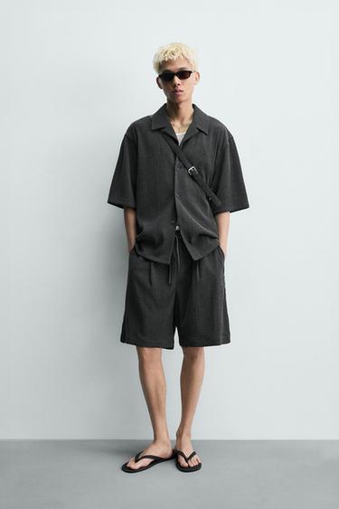 EMBOSSED RELAXED FIT BERMUDA SHORTS - Anthracite Grey by Zara - Image 0