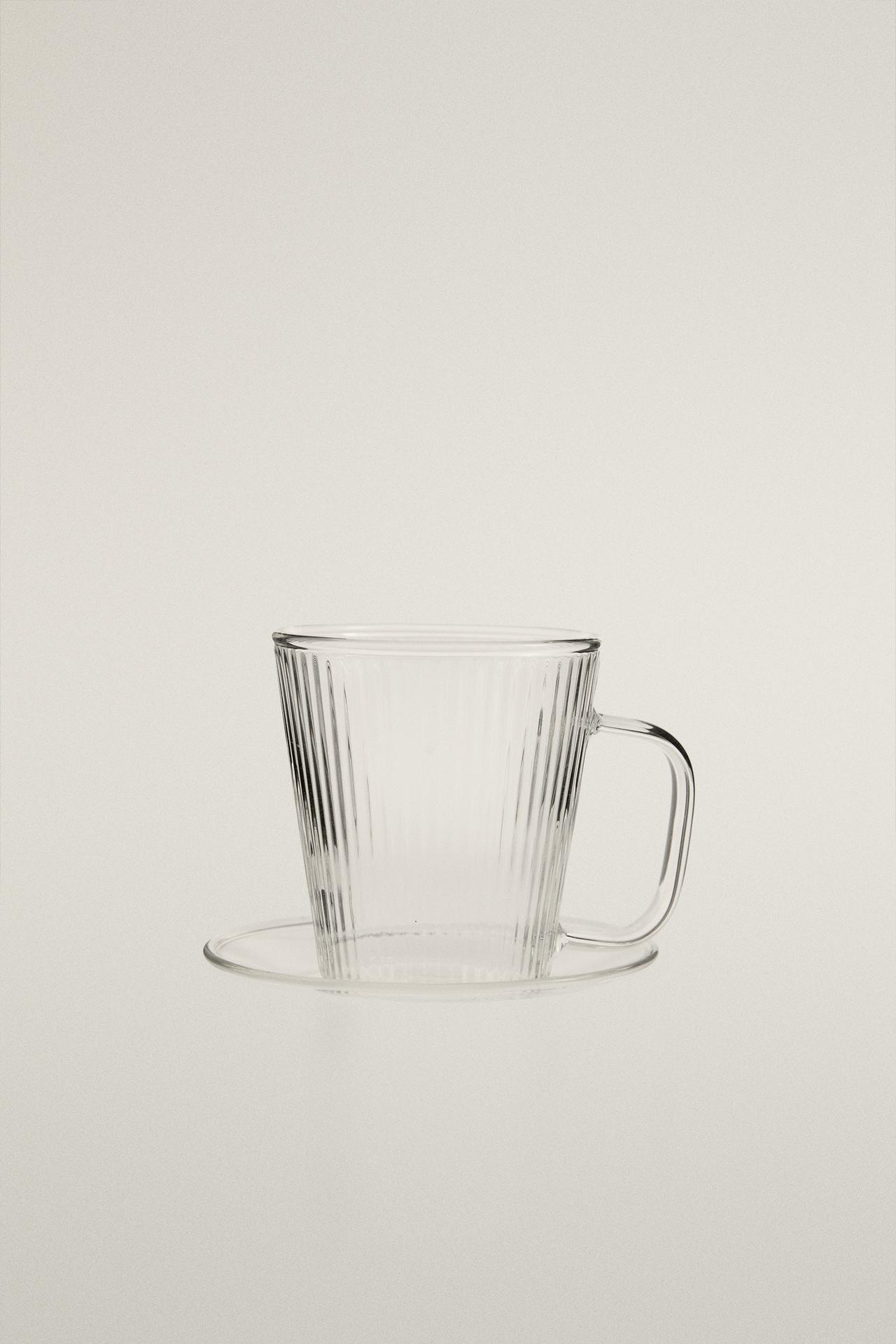 BOROSILICATE GLASS COFFEE CUP AND SAUCER — Transparent