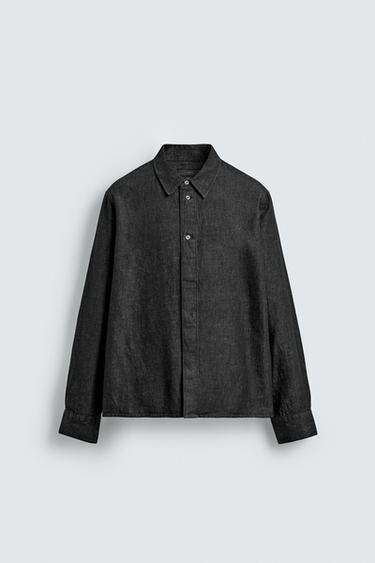 COTTON/LINEN DENIM SHIRT - Black by Zara