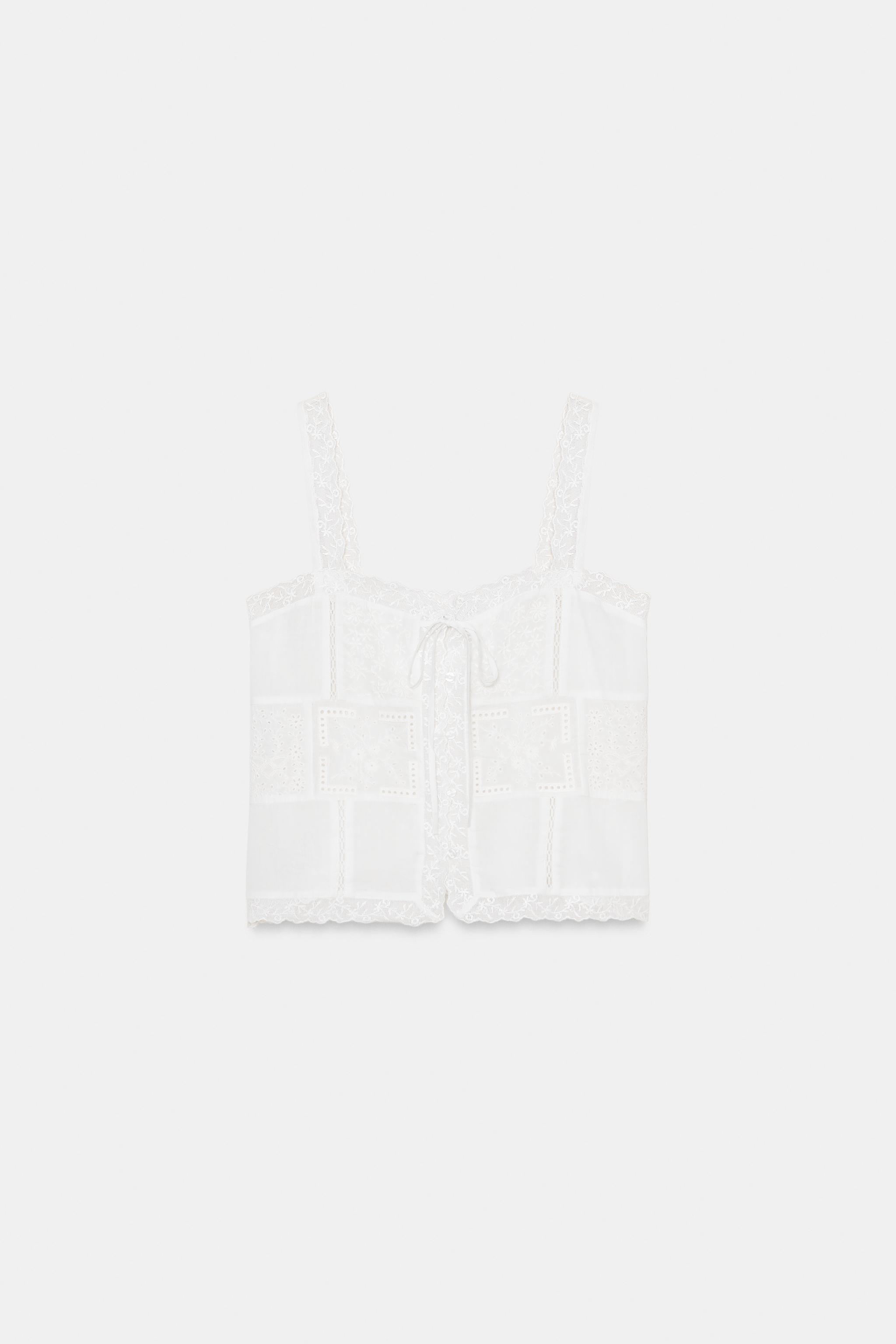 EMBROIDERED STRAP TOP - Oyster-white | ZARA United States