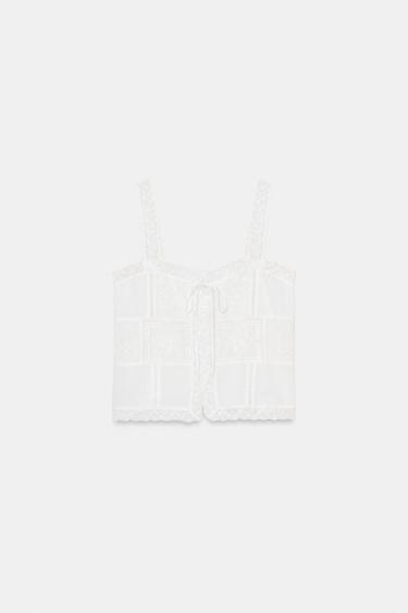 TOP À BRETELLES BRODÉ - Blanc cassé de Zara - Image 5