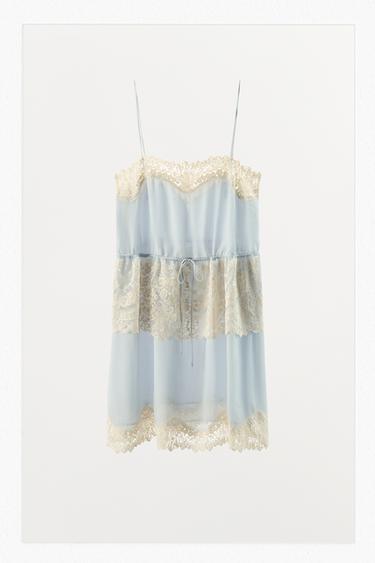 VESTITO CON SPALLINE E PIZZO - Blu chiaro di Zara
