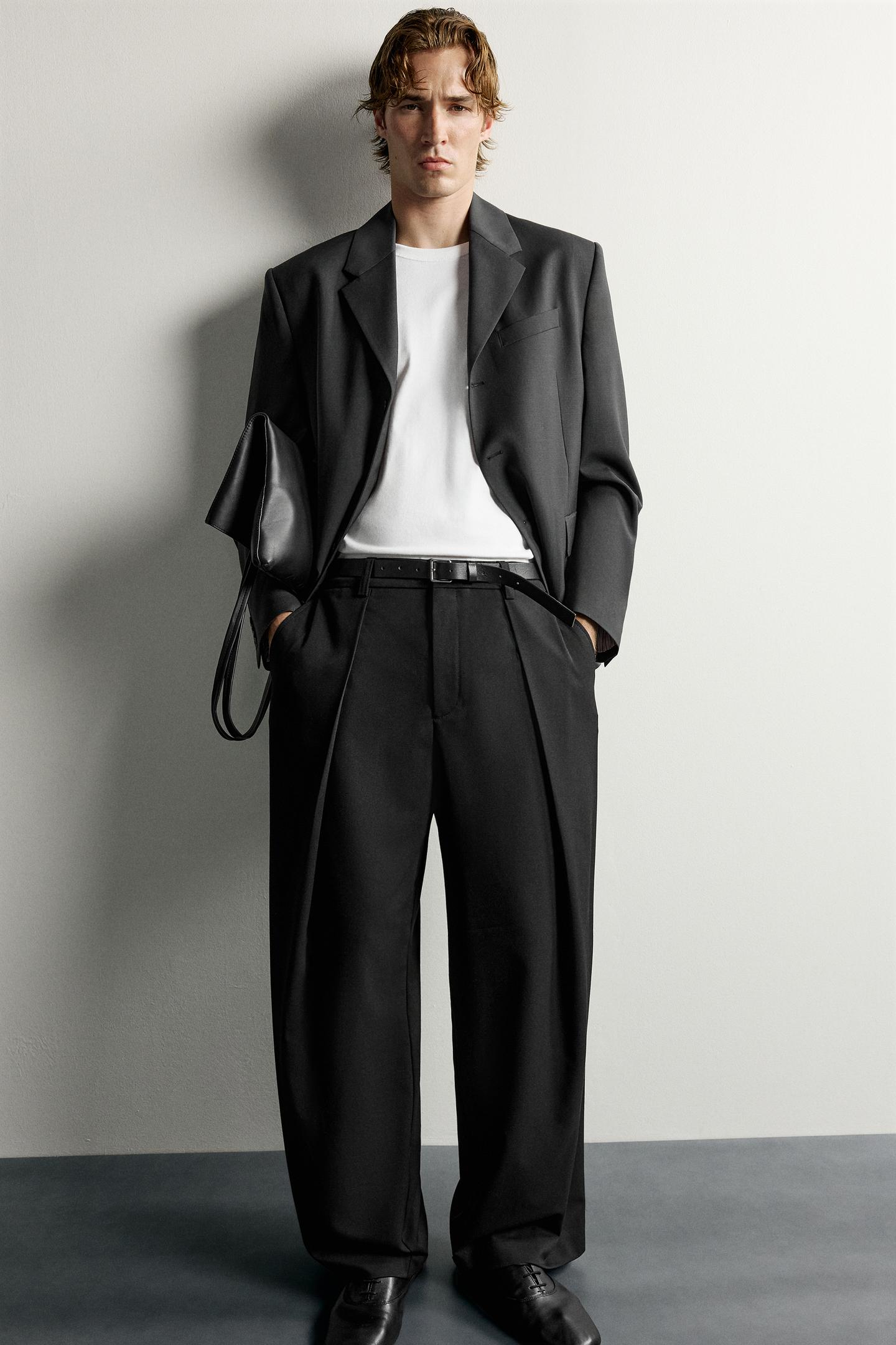 Мужские брюки Zara Pleated Relaxed-Fit, цвет: Чёрный — фото 6