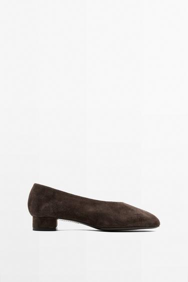 Zara Split suede leather heel shoe - Brown - Image 0