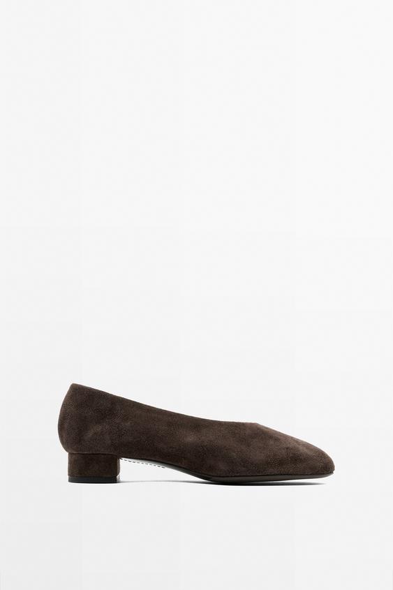 Zara Split suede leather heel shoe - Brown - Image 0
