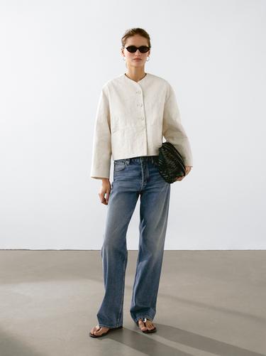 Zara 100% cotton floral fabric jacket - Ecru