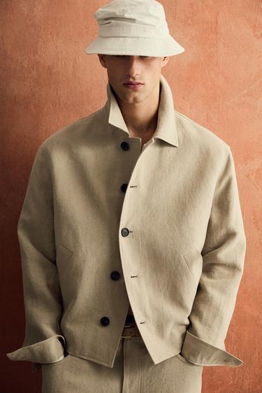 УКОРОЧЕНА ВЕРХНЯ СОРОЧКА ЗІ 100%-ГО ЛЬОНУ - бежево-коричневий Zara