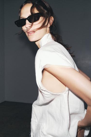 CHEMISE AVEC LIN BOUTONS DOUBLES - Blanc de Zara - Image 2