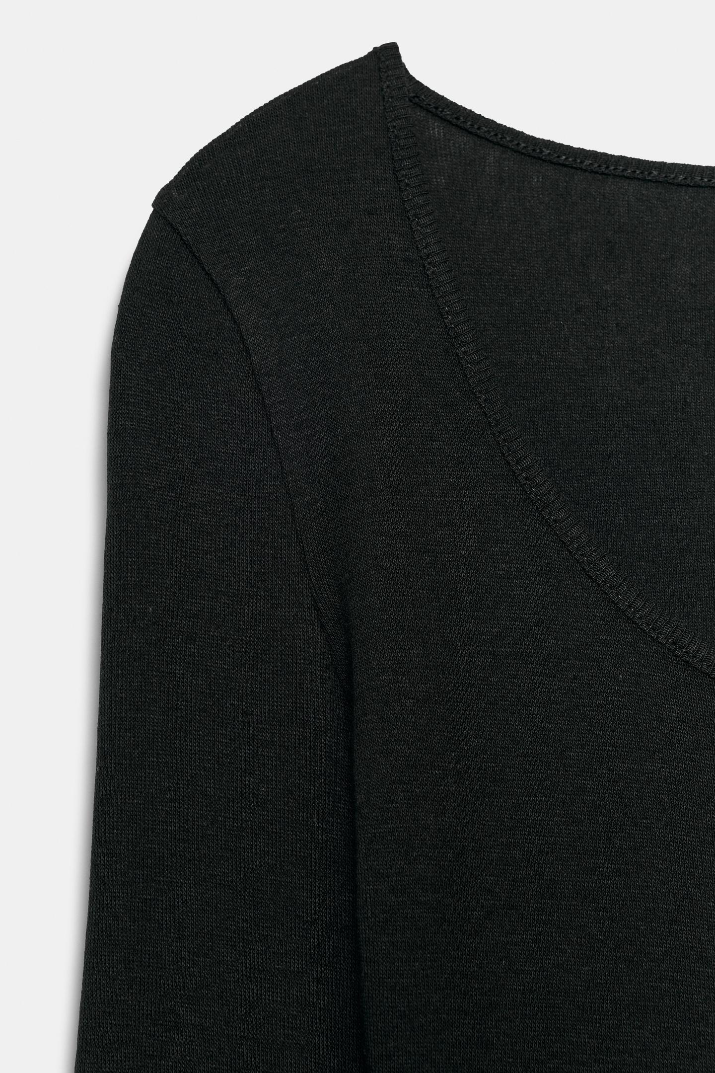 Женская футболка Zara Round Neck, цвет: Чёрный — фото 6