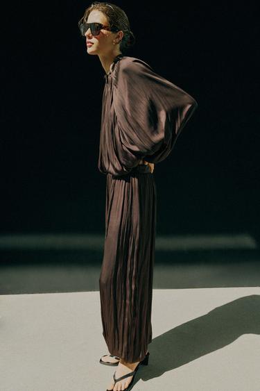 САТИНОВЫЙ БОМБЕР-БАЛЛОН — КОРИЧНЕВЫЙ от Zara