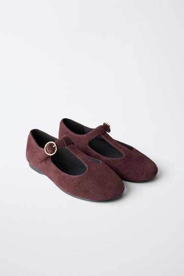SUEDE T-BAR SHOES - Brown by Zara - Image 1