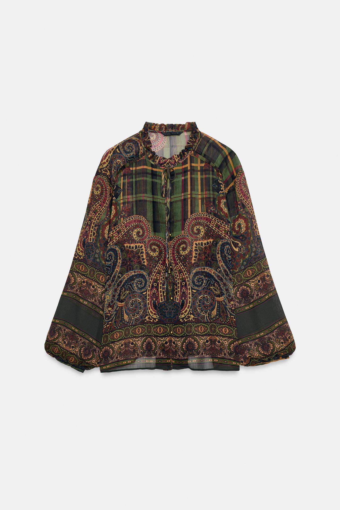 Женская блузка Zara Printed Bow Blouse, цвет: Разноцветный — фото 6