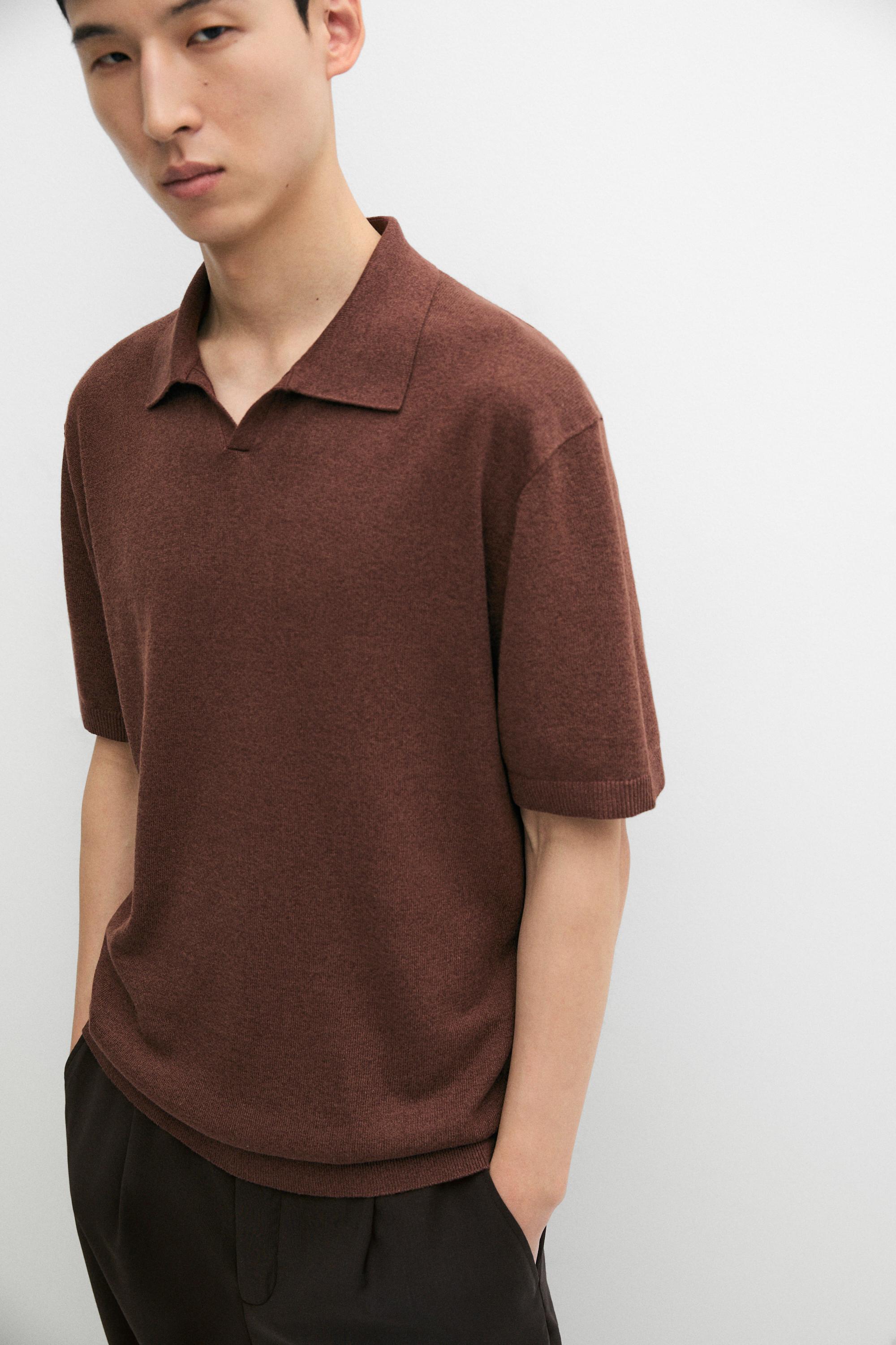 Linen blend knit polo sweater