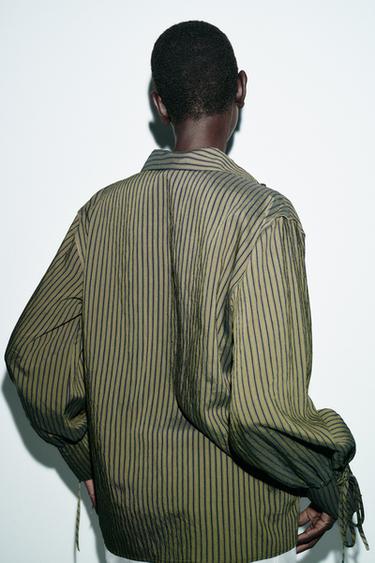 STRIPED SHIRT WITH BOWS - Dark khaki by Zara - Image 6