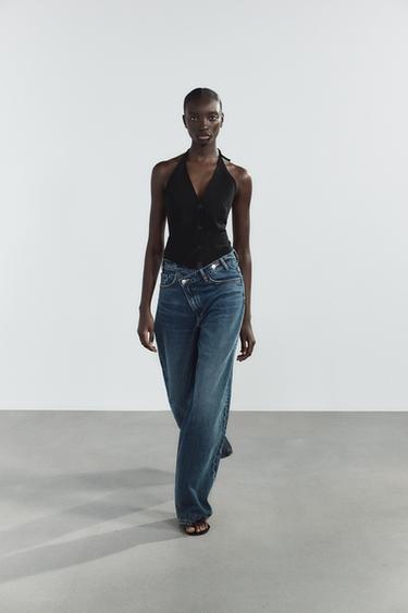 GILET HALTER À NŒUDS - Noir de Zara