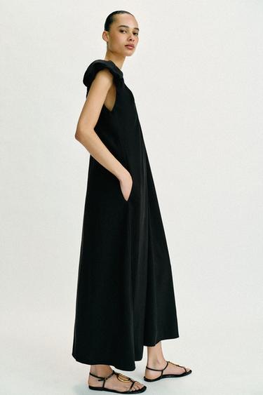 LONG DRESS WITH PUFF SLEEVES - Black by Zara - Image 4