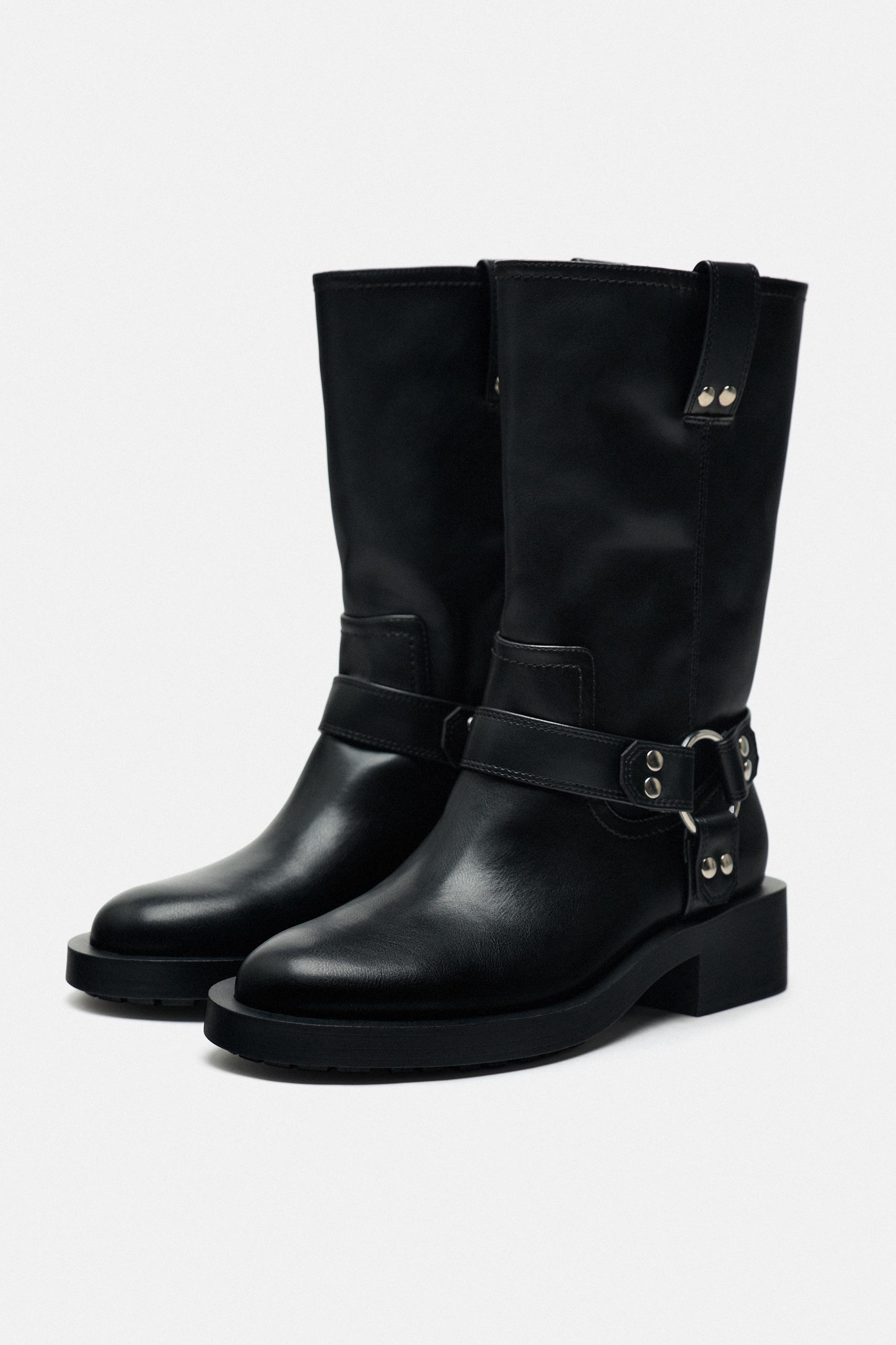 Leather biker ankle outlet boots