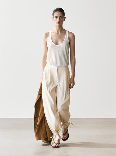 Pantalon fluide barrel fit - Écru de Zara