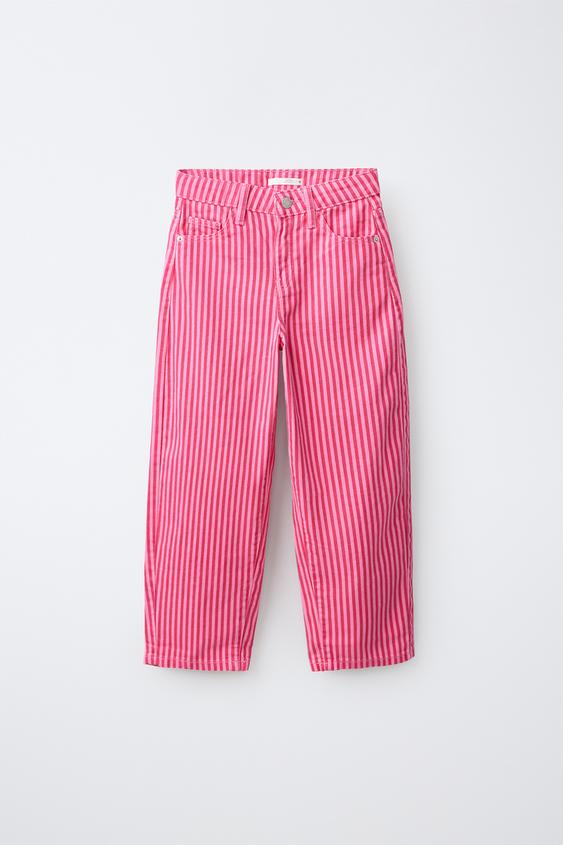 JEANS BARREL RAYAS - Rosa de Zara - Imagen 0