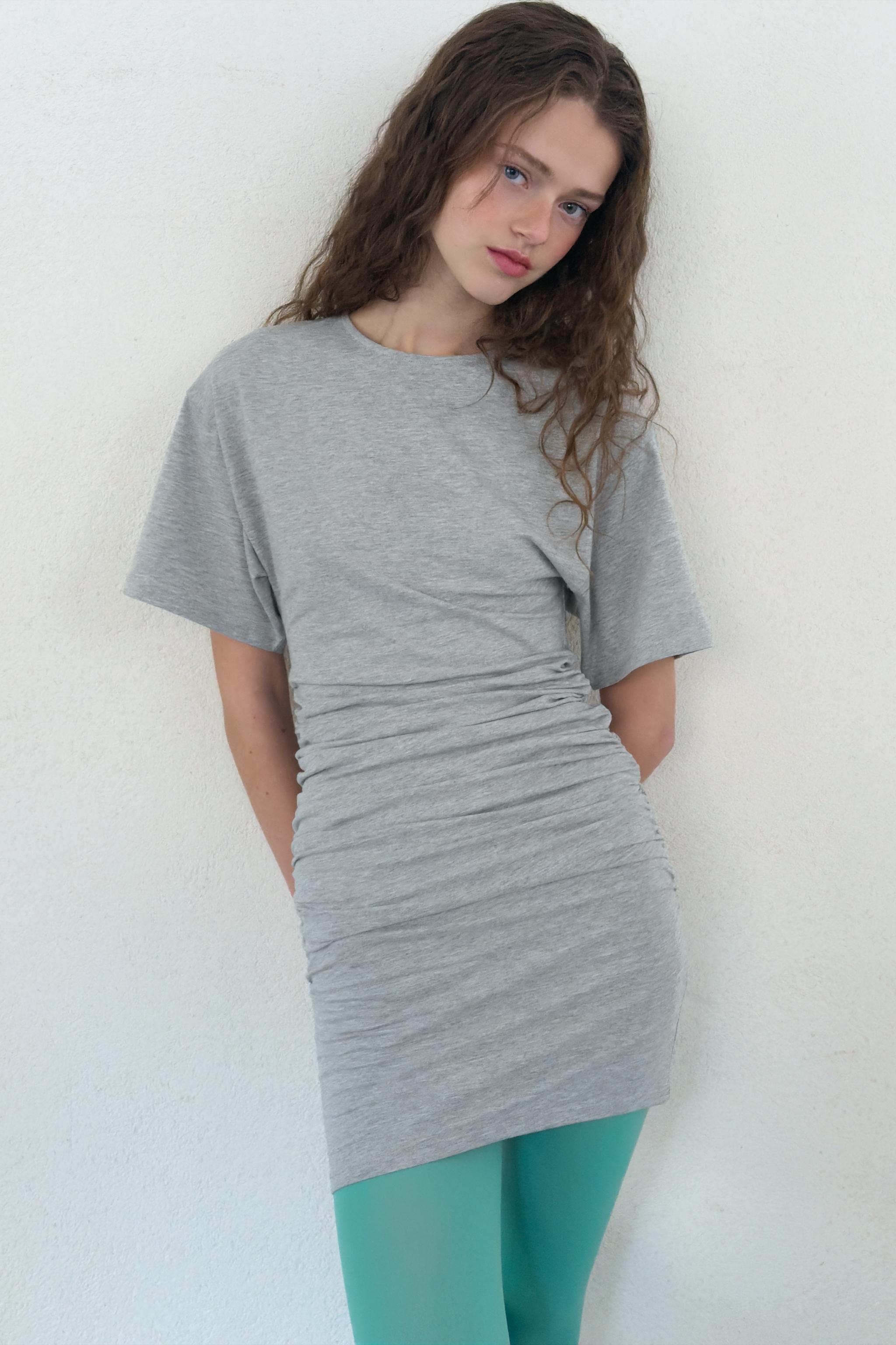 SHORT RUCHED DRESS — Gray marl