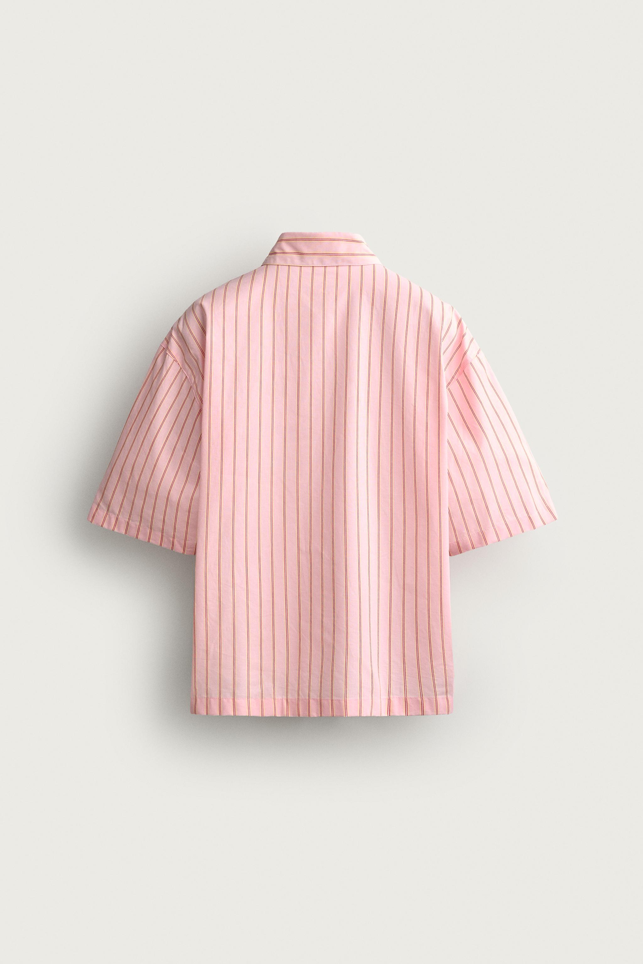 RELAXED FIT STRIPED TEXT SHIRT — Salmon