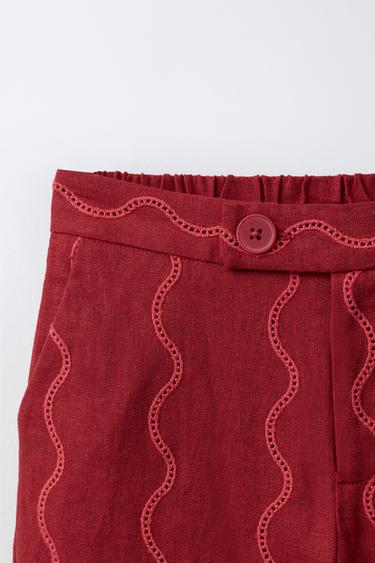 PANTALON WIDE LEG ONDES AVEC LIN - Rouge soutenu de Zara - Image 2